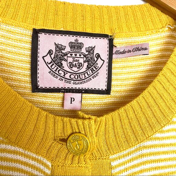 Juicy Couture | Cardigan Sweater Mustard Yellow Stripes Collegiate - Picture 3 of 5